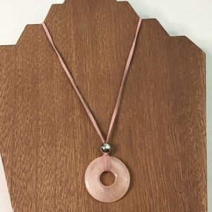 Pink Rose Quartz & Leather Handcrafted Necklace